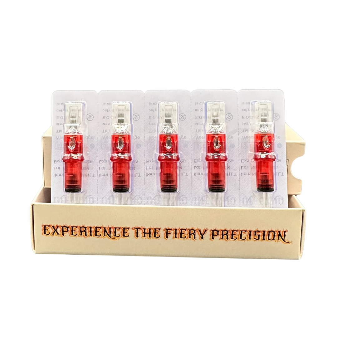 INFERNO-INK CARTRIDGE NEEDLES - #12 ROUND SHADERS LONG TAPER - BOX OF 20